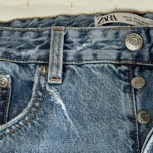 Zara Stone Wash Button Fly Jeans High Rise Straight Leg Women's 34 | Blue | EUC - Picture 4 of 11
